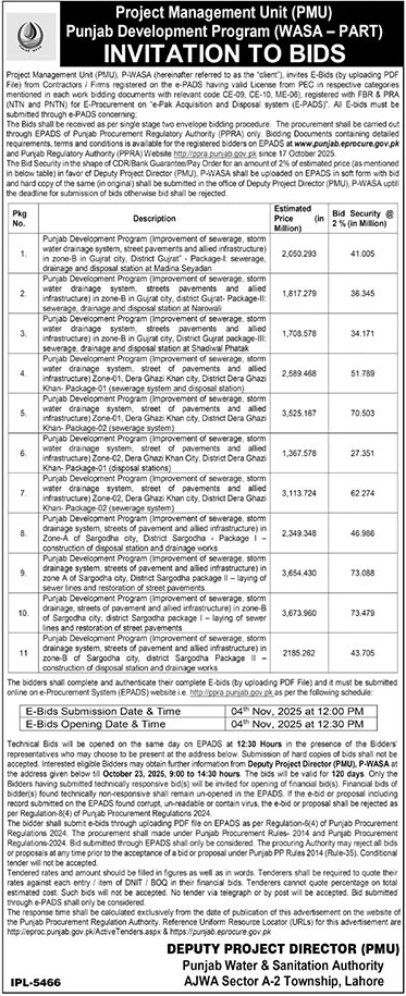 Punjab Development Program Lahore Tender Notice